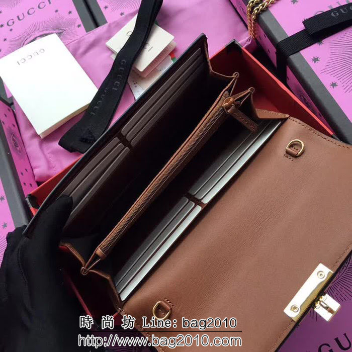 GUCCI古馳 歐洲正品原單 padlock系列 最新二折款 爆款鏈條皮夾 453506 pvc黑皮 WTG1186